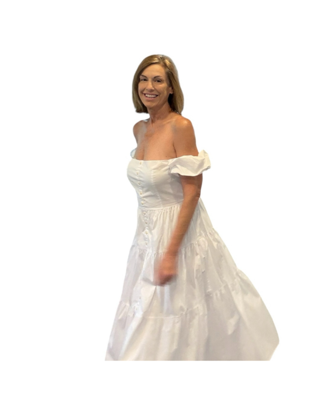 STAUD Elio Cotton Poplin Off the Shoulder Midi Dress White Size L NWT - Picture 3 of 8
